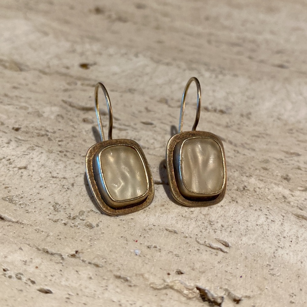 Vintage Amy Faust Sea Glass & Sterling Silver Wire Earrings